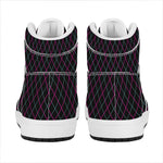 Black Pink And Blue Argyle Pattern Print High Top Leather Sneakers