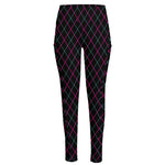 Black Pink And Blue Argyle Pattern Print High-Waisted Pocket Leggings