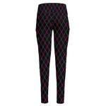 Black Pink And Blue Argyle Pattern Print High-Waisted Pocket Leggings