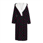 Black Pink And Blue Argyle Pattern Print Hooded Bathrobe