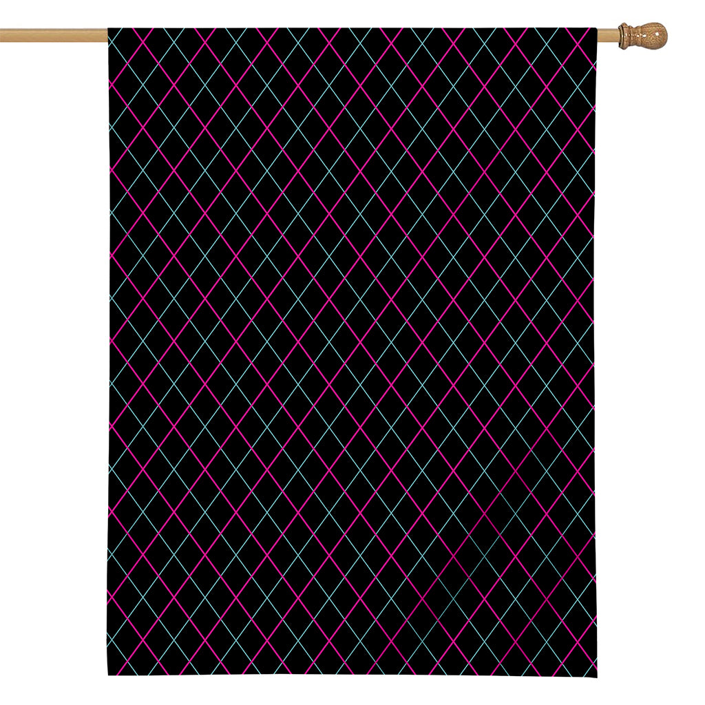 Black Pink And Blue Argyle Pattern Print House Flag