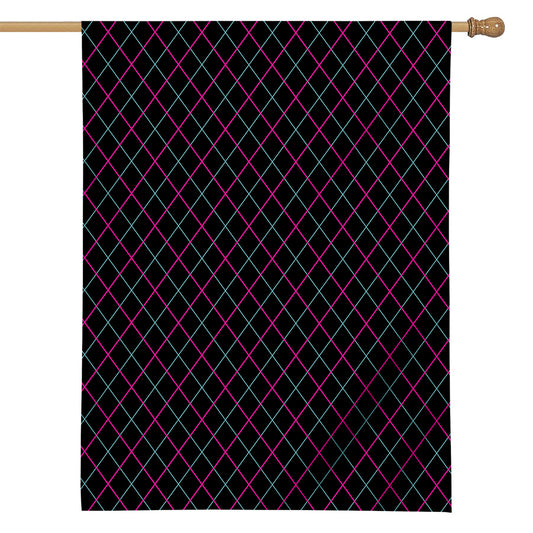 Black Pink And Blue Argyle Pattern Print House Flag