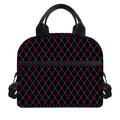 Black Pink And Blue Argyle Pattern Print Insulated Lunch Bag