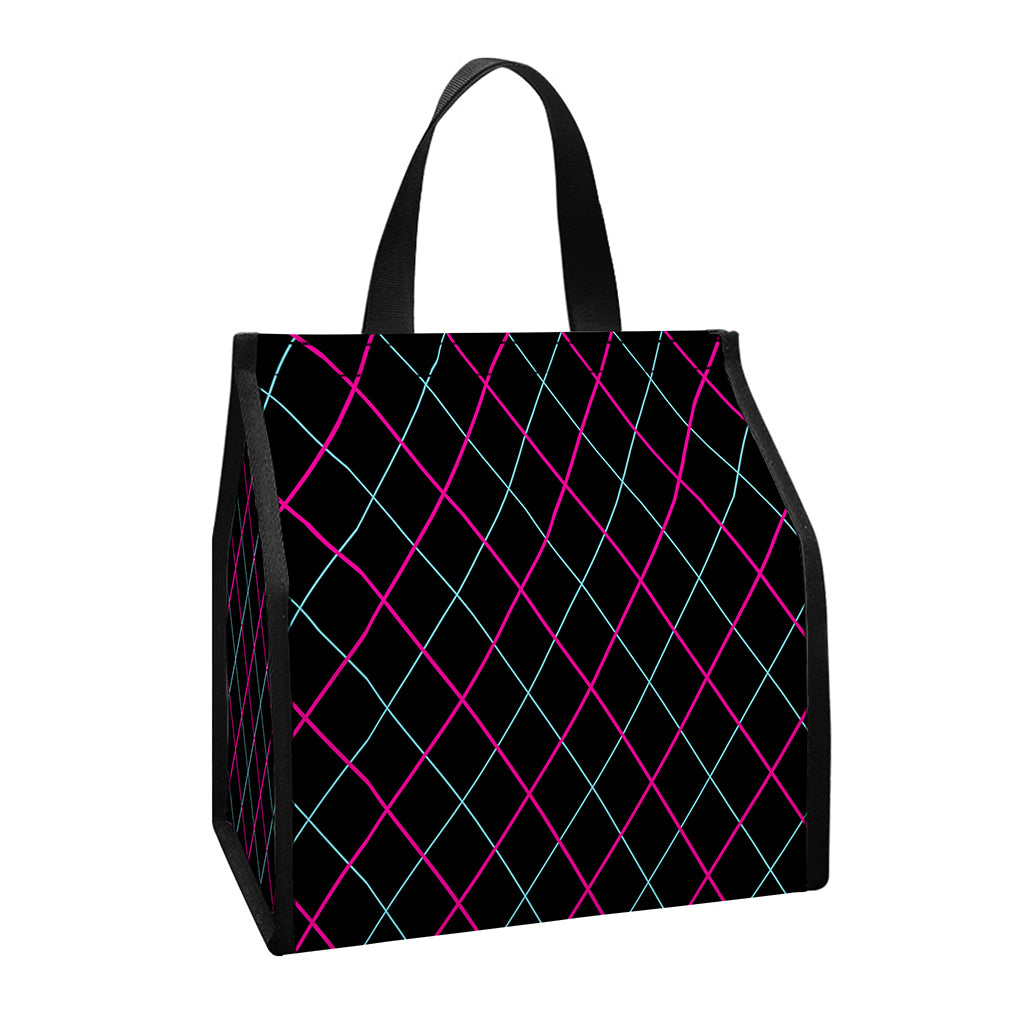 Black Pink And Blue Argyle Pattern Print Insulated Lunch Tote