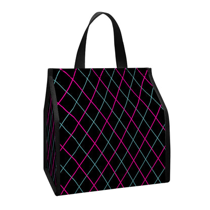 Black Pink And Blue Argyle Pattern Print Insulated Lunch Tote