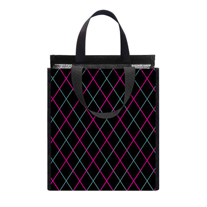 Black Pink And Blue Argyle Pattern Print Insulated Lunch Tote