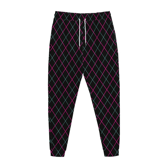 Black Pink And Blue Argyle Pattern Print Jogger Pants