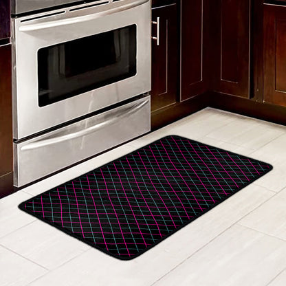 Black Pink And Blue Argyle Pattern Print Kitchen Mat