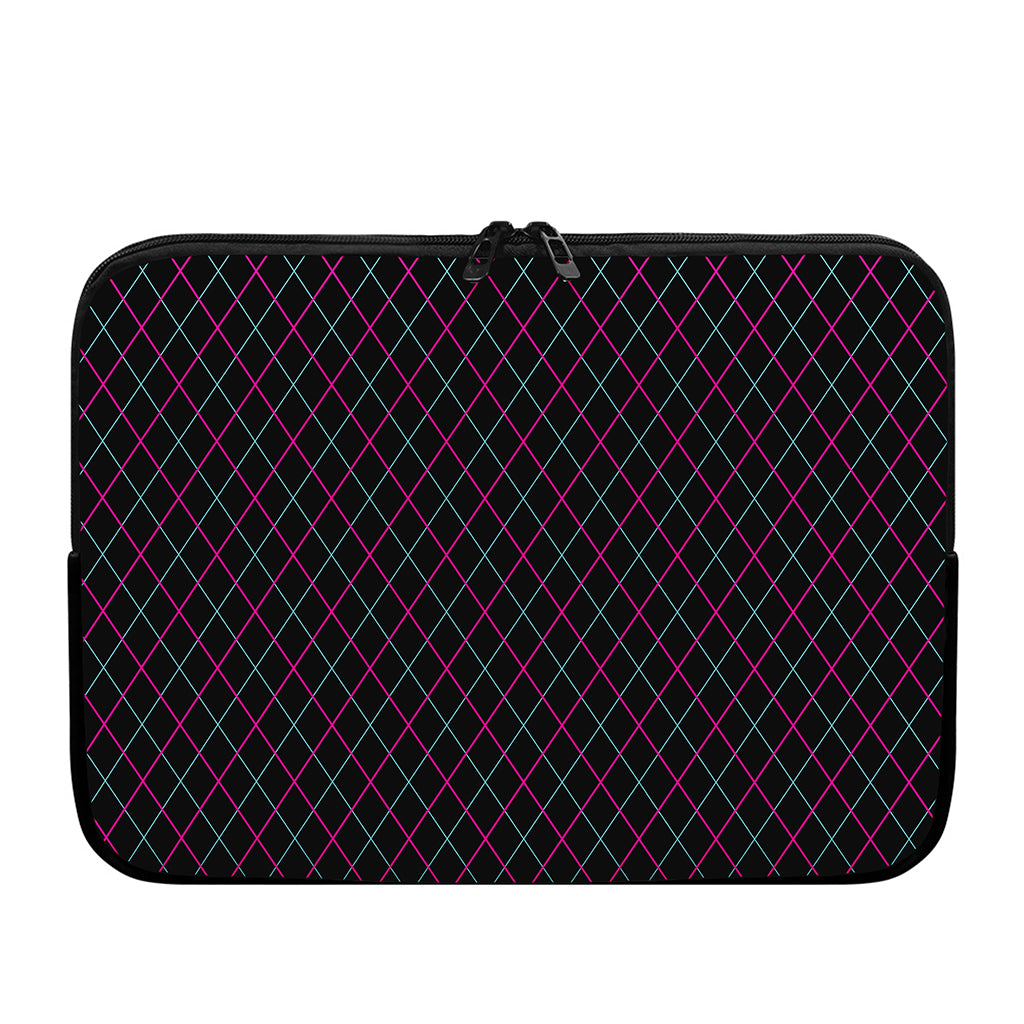 Black Pink And Blue Argyle Pattern Print Laptop Sleeve
