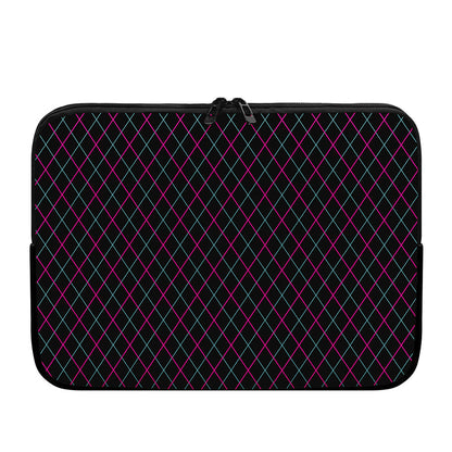 Black Pink And Blue Argyle Pattern Print Laptop Sleeve