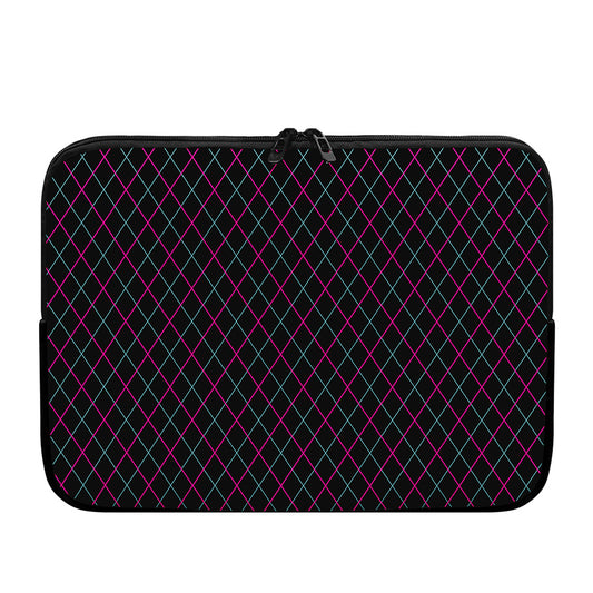 Black Pink And Blue Argyle Pattern Print Laptop Sleeve