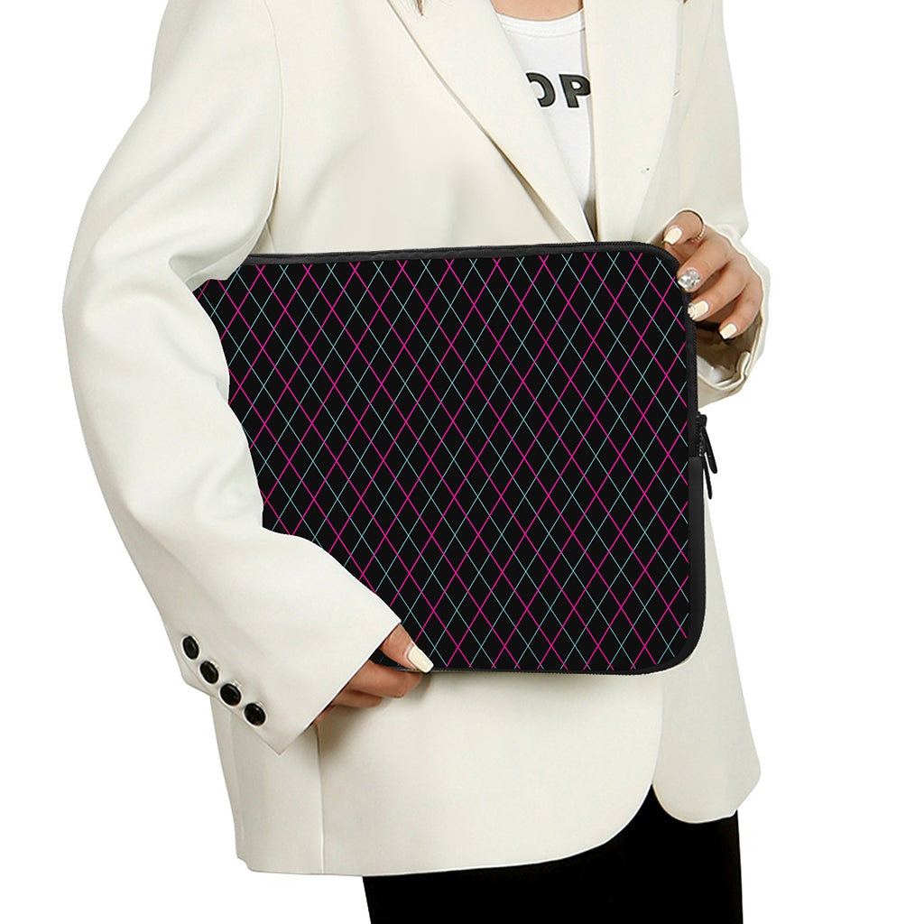 Black Pink And Blue Argyle Pattern Print Laptop Sleeve