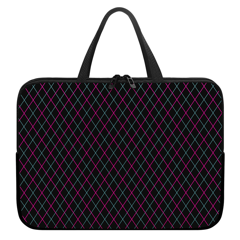 Black Pink And Blue Argyle Pattern Print Laptop Sleeve With Handle
