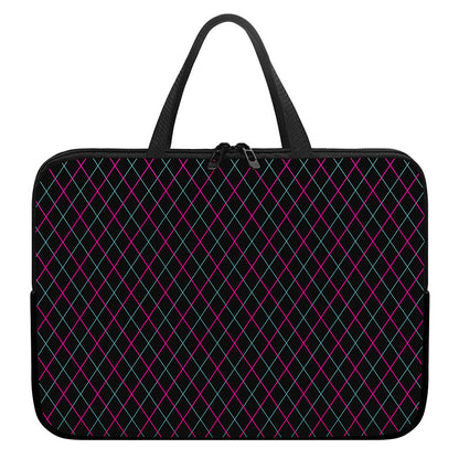 Black Pink And Blue Argyle Pattern Print Laptop Sleeve With Handle