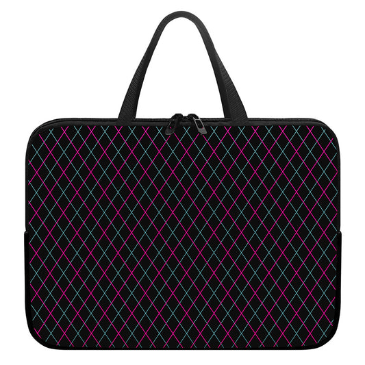 Black Pink And Blue Argyle Pattern Print Laptop Sleeve With Handle