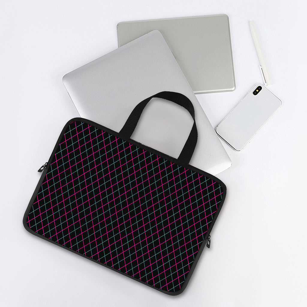 Black Pink And Blue Argyle Pattern Print Laptop Sleeve With Handle