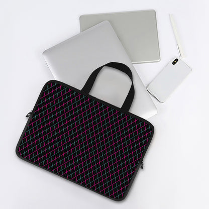 Black Pink And Blue Argyle Pattern Print Laptop Sleeve With Handle