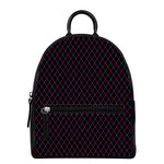 Black Pink And Blue Argyle Pattern Print Leather Backpack