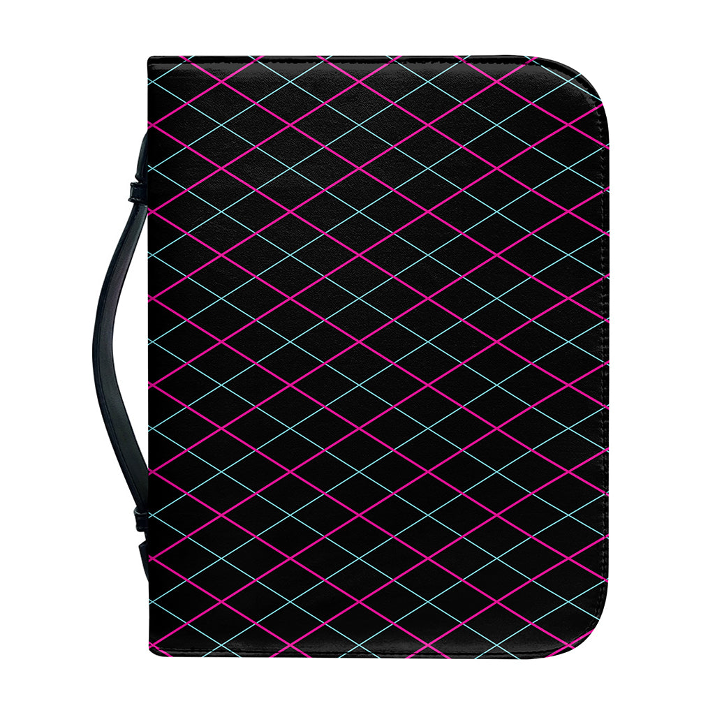 Black Pink And Blue Argyle Pattern Print Leather Bible Cover