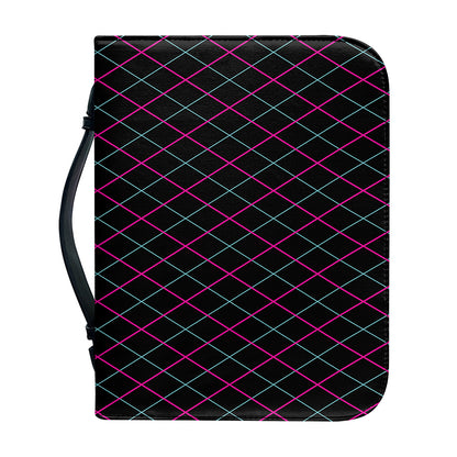 Black Pink And Blue Argyle Pattern Print Leather Bible Cover
