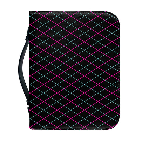 Black Pink And Blue Argyle Pattern Print Leather Bible Cover