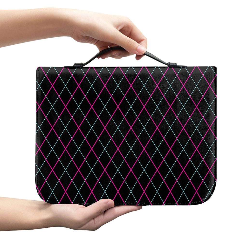 Black Pink And Blue Argyle Pattern Print Leather Bible Cover
