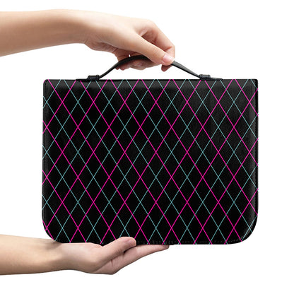 Black Pink And Blue Argyle Pattern Print Leather Bible Cover