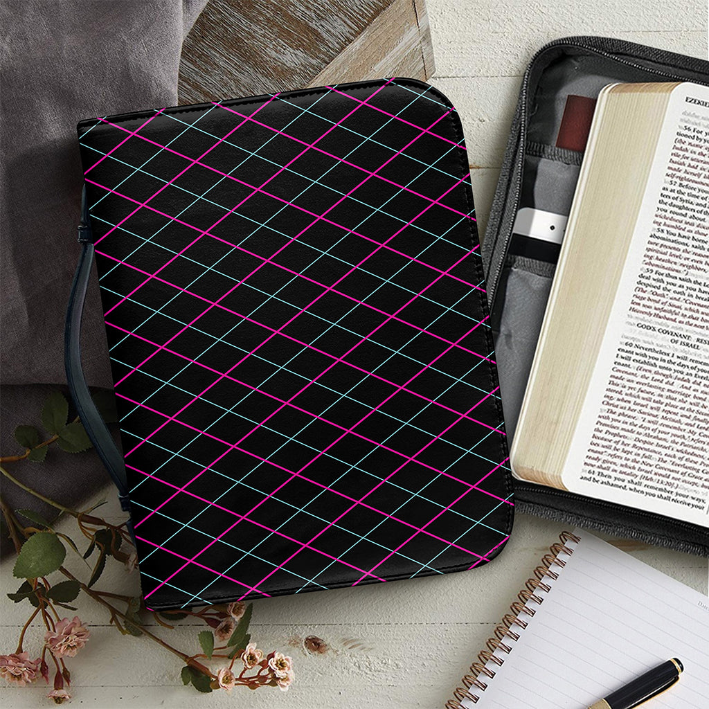 Black Pink And Blue Argyle Pattern Print Leather Bible Cover