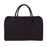 Black Pink And Blue Argyle Pattern Print Leather Duffle Bag