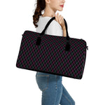 Black Pink And Blue Argyle Pattern Print Leather Duffle Bag