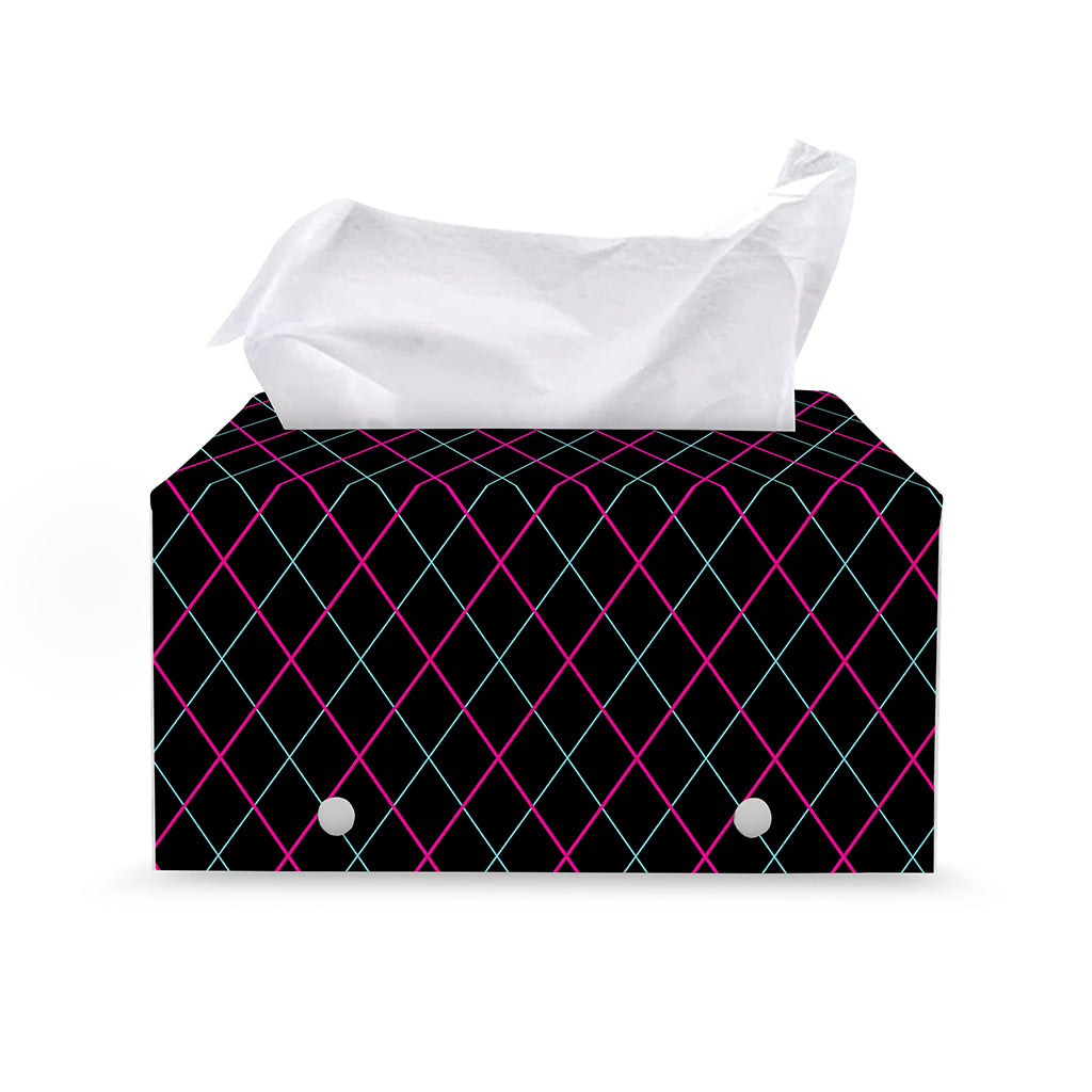 Black Pink And Blue Argyle Pattern Print Leather Tissue Box Cover