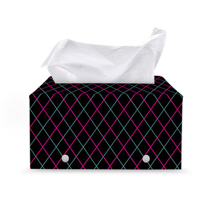 Black Pink And Blue Argyle Pattern Print Leather Tissue Box Cover