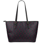 Black Pink And Blue Argyle Pattern Print Leather Tote Bag