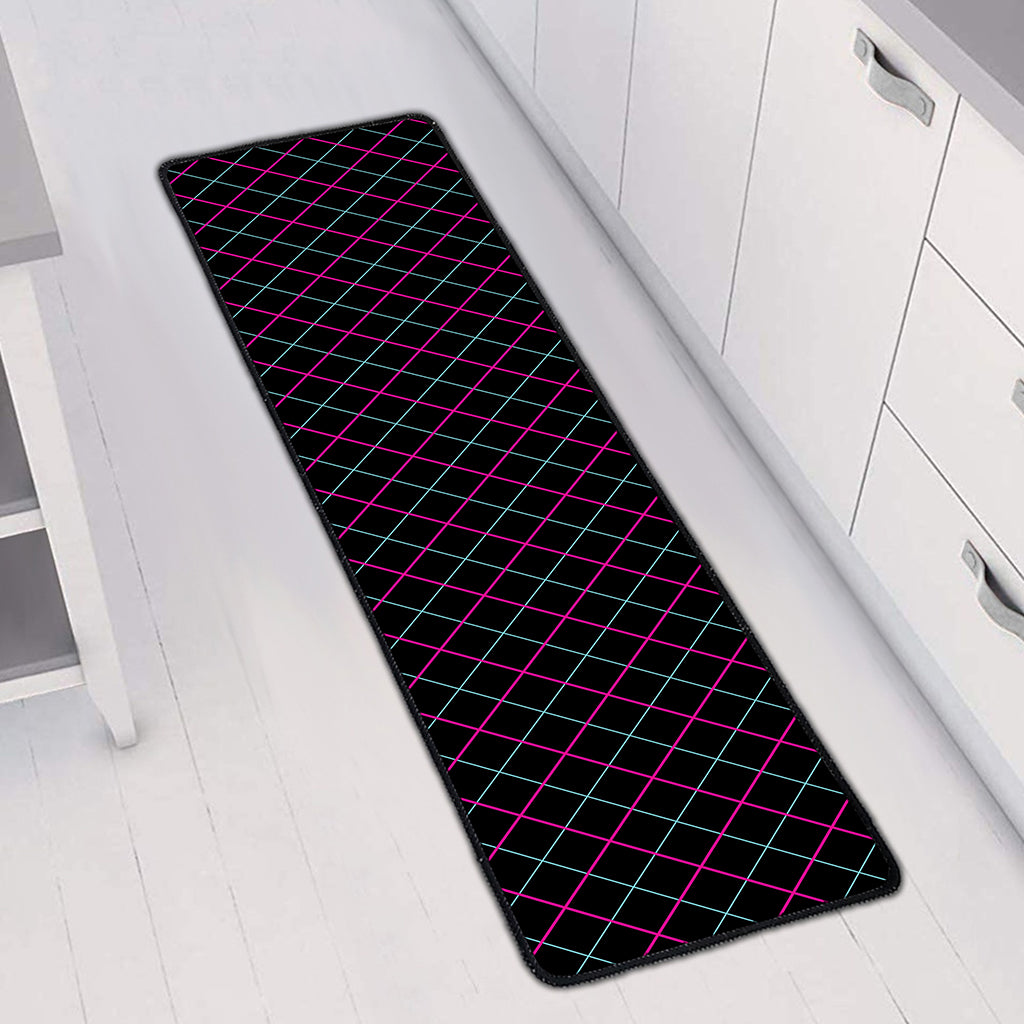 Black Pink And Blue Argyle Pattern Print Long Kitchen Mat