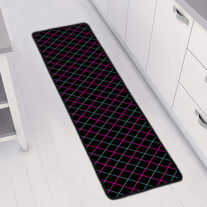 Black Pink And Blue Argyle Pattern Print Long Kitchen Mat