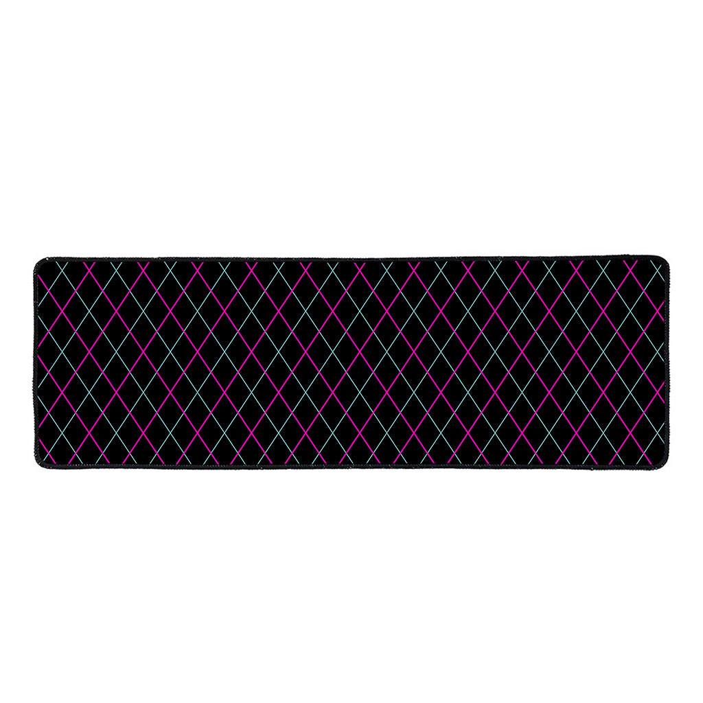 Black Pink And Blue Argyle Pattern Print Long Kitchen Mat