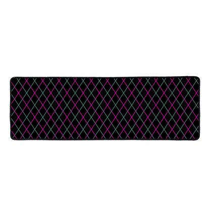 Black Pink And Blue Argyle Pattern Print Long Kitchen Mat