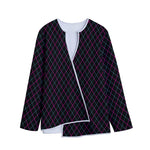 Black Pink And Blue Argyle Pattern Print Long Sleeve Short Coat