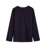 Black Pink And Blue Argyle Pattern Print Long Sleeve Short Coat