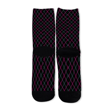 Black Pink And Blue Argyle Pattern Print Long Socks