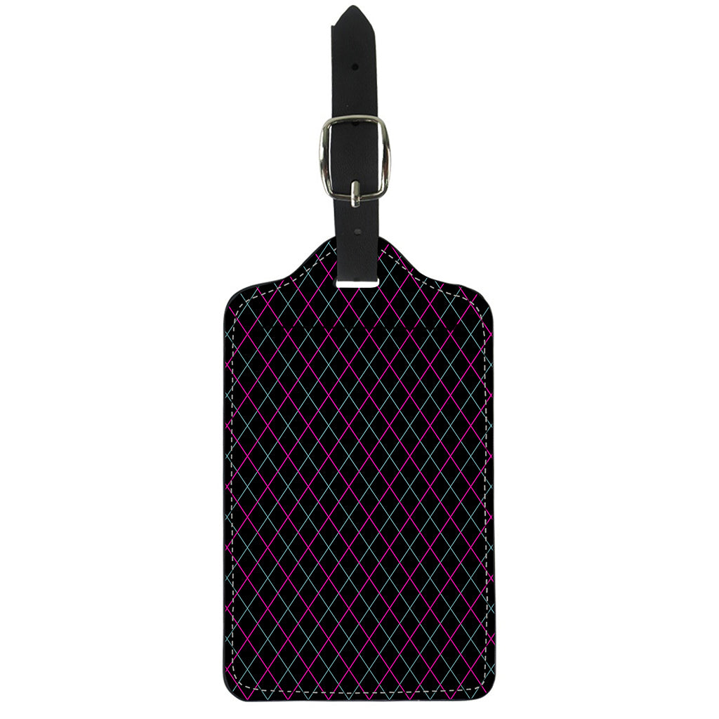 Black Pink And Blue Argyle Pattern Print Luggage Tag
