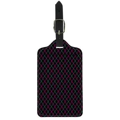 Black Pink And Blue Argyle Pattern Print Luggage Tag