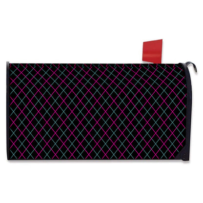 Black Pink And Blue Argyle Pattern Print Mailbox Cover