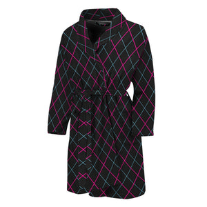 Black Pink And Blue Argyle Pattern Print Men's Bathrobe