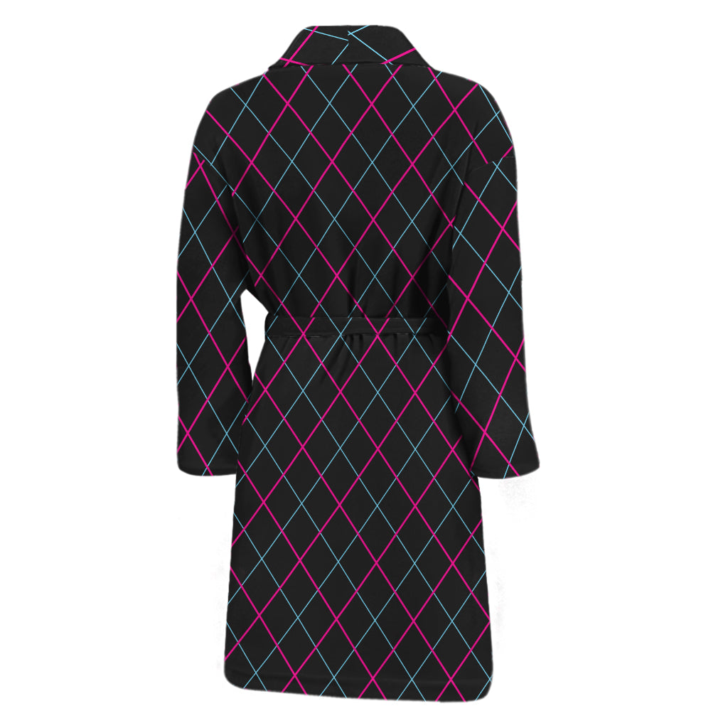 Black Pink And Blue Argyle Pattern Print Men's Bathrobe