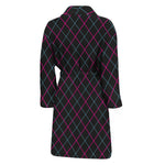 Black Pink And Blue Argyle Pattern Print Men's Bathrobe