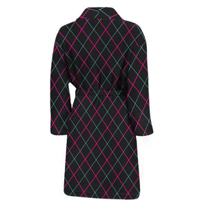 Black Pink And Blue Argyle Pattern Print Men's Bathrobe