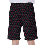 Black Pink And Blue Argyle Pattern Print Men's Beach Shorts