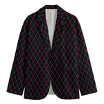 Black Pink And Blue Argyle Pattern Print Men's Blazer