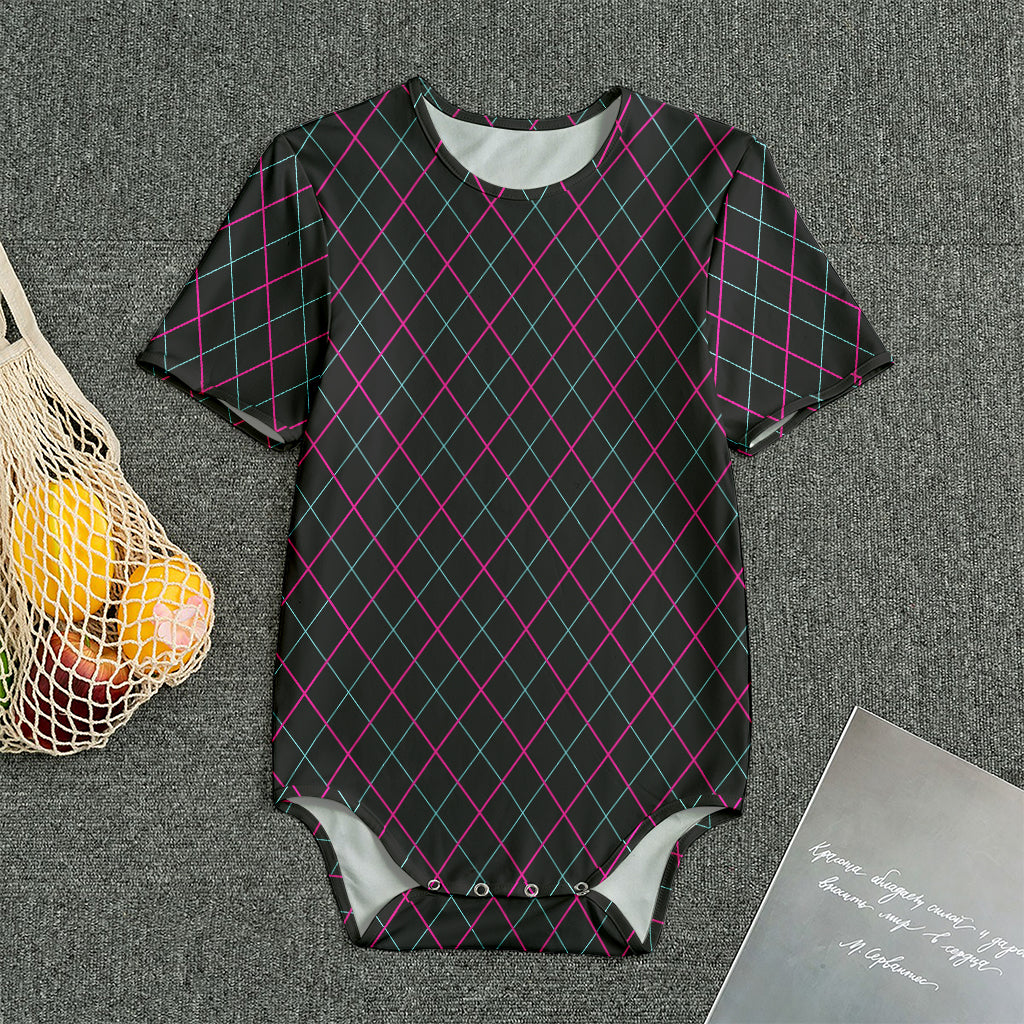 Black Pink And Blue Argyle Pattern Print Men's Bodysuit